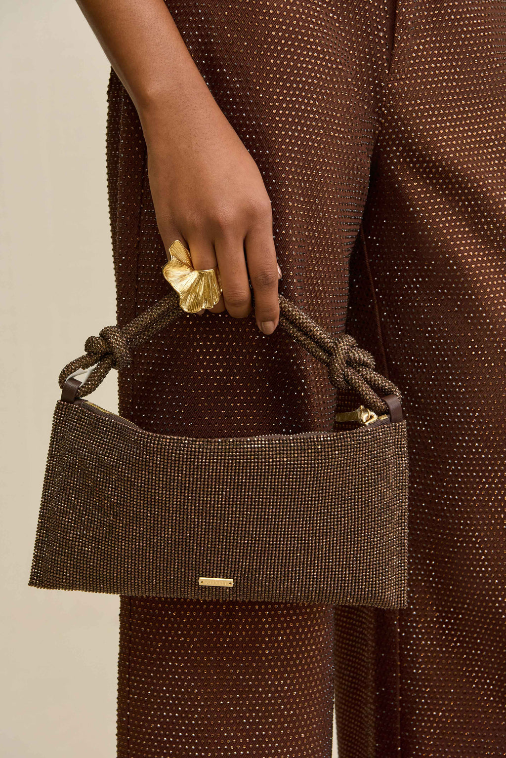 HERA NANO RHINESTONE SHOULDER BAG - JAVA