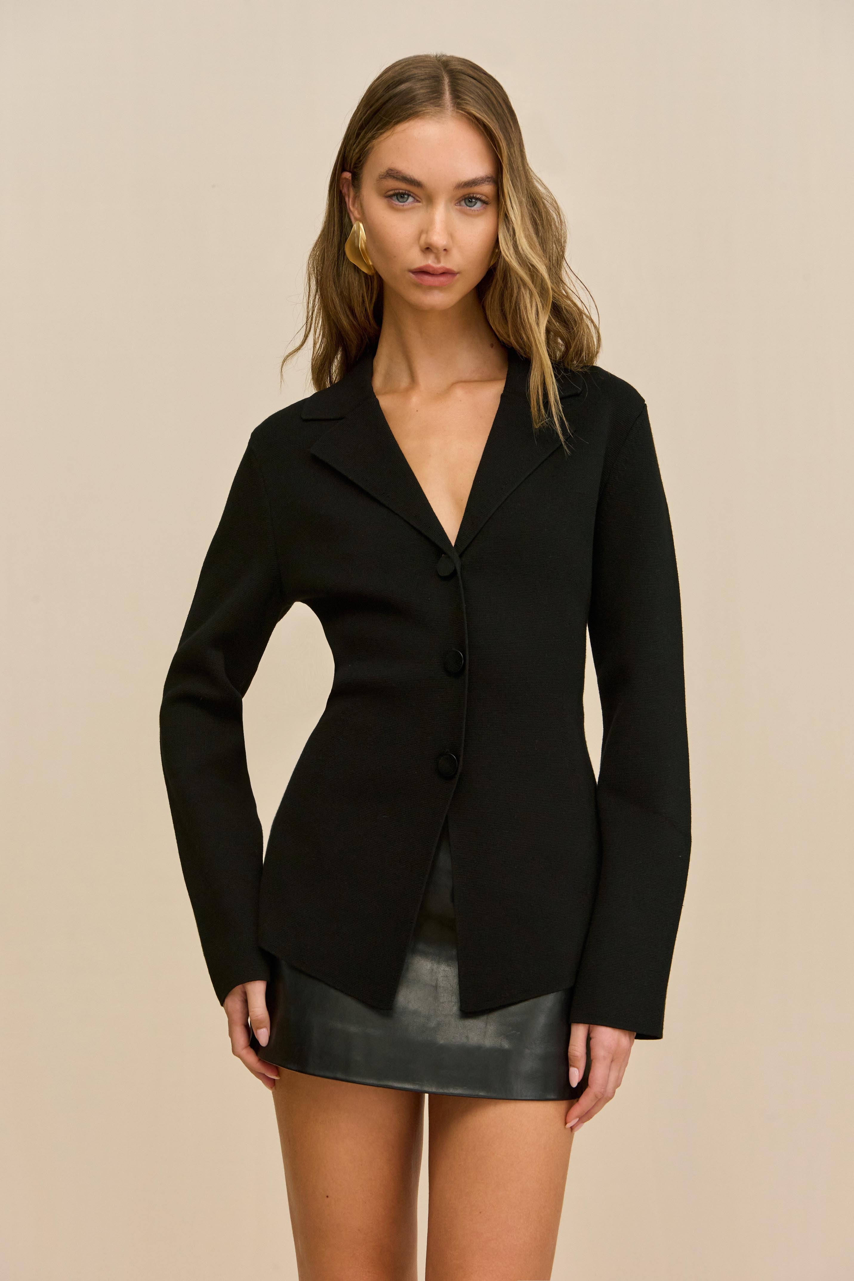 ELOMI KNIT CARDIGAN - BLACK