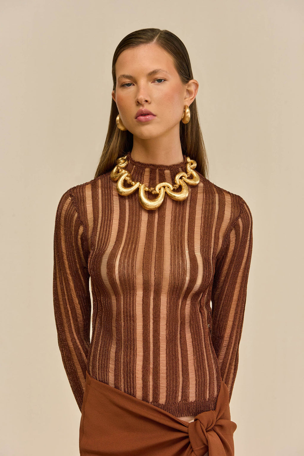 KYLA KNIT TOP - SADDLE