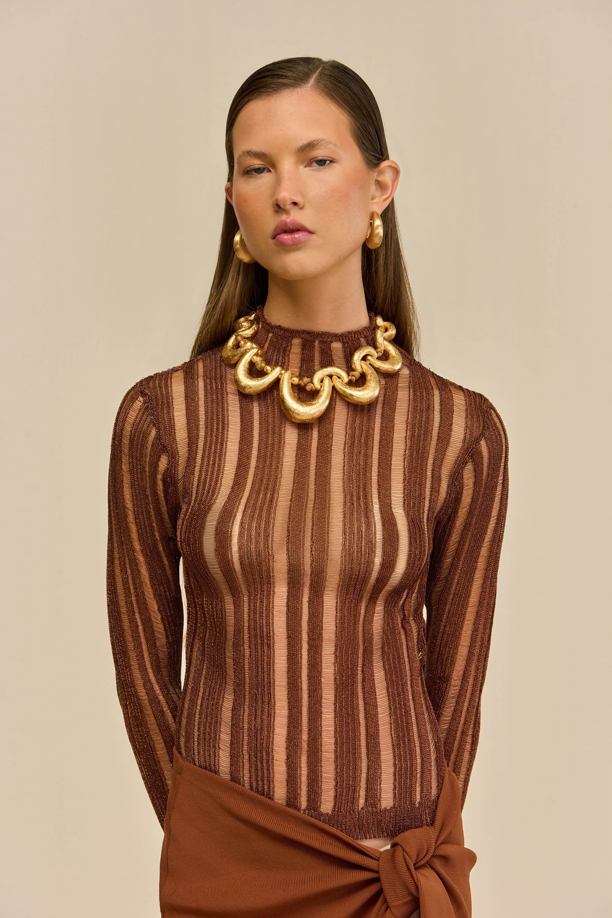 KYLA KNIT TOP - SADDLE