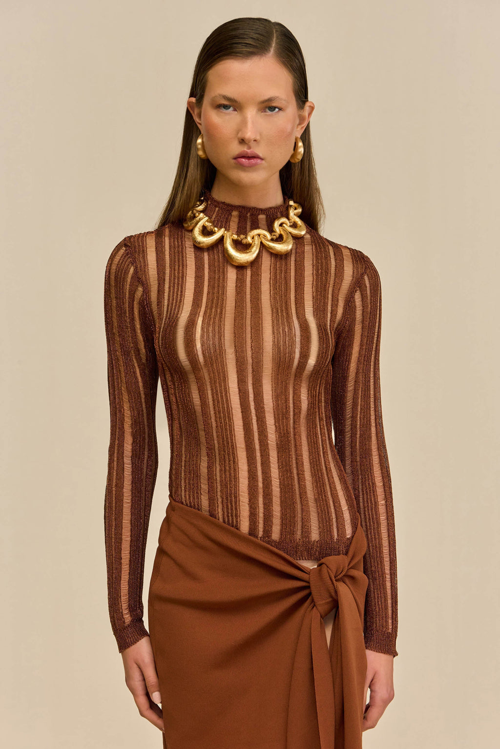 KYLA KNIT TOP - SADDLE