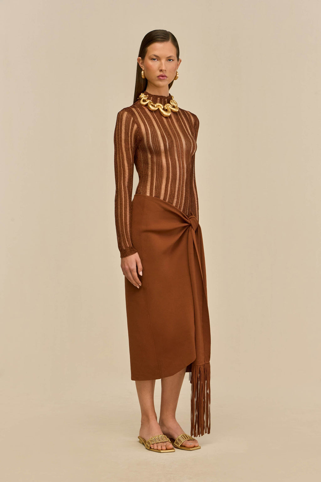 KYLA KNIT TOP - SADDLE