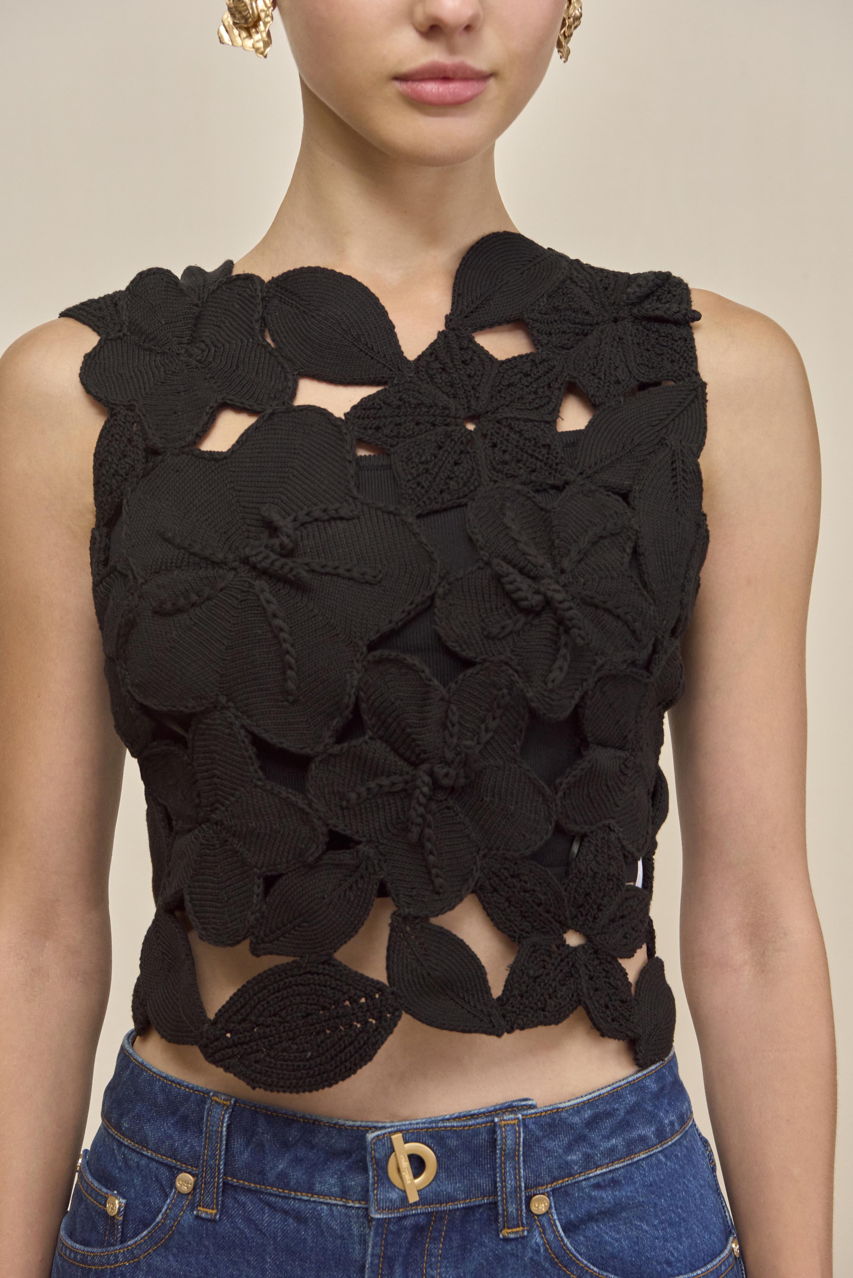 HARRINGTON CROCHET TOP - BLACK