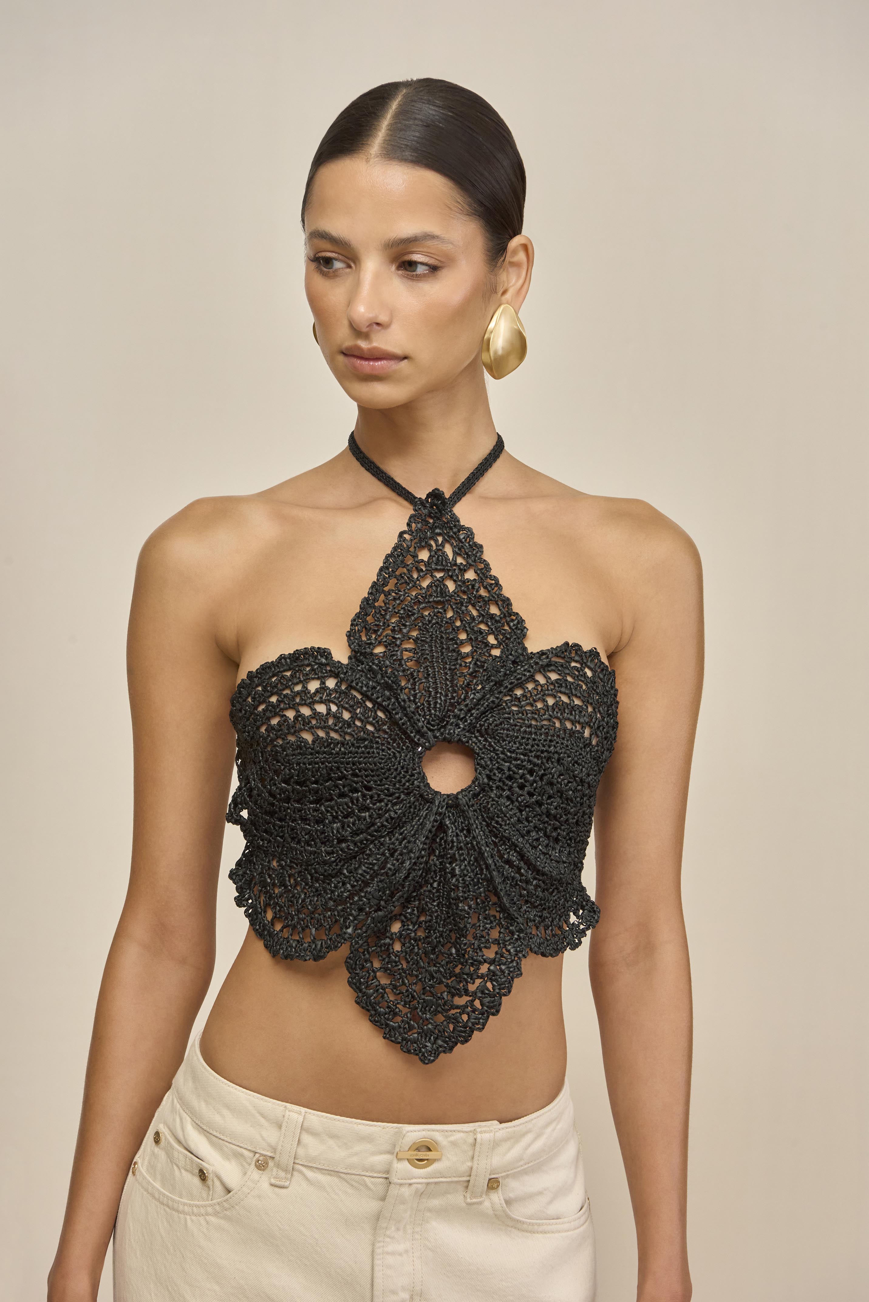 DARLENA CROCHET TOP - BLACK