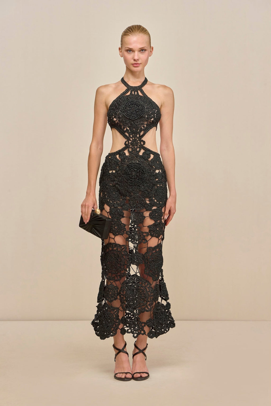 ACCALIA CROCHET GOWN - BLACK