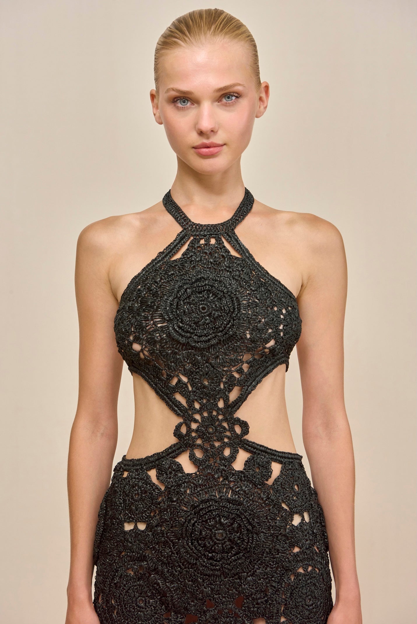 ACCALIA CROCHET GOWN - BLACK