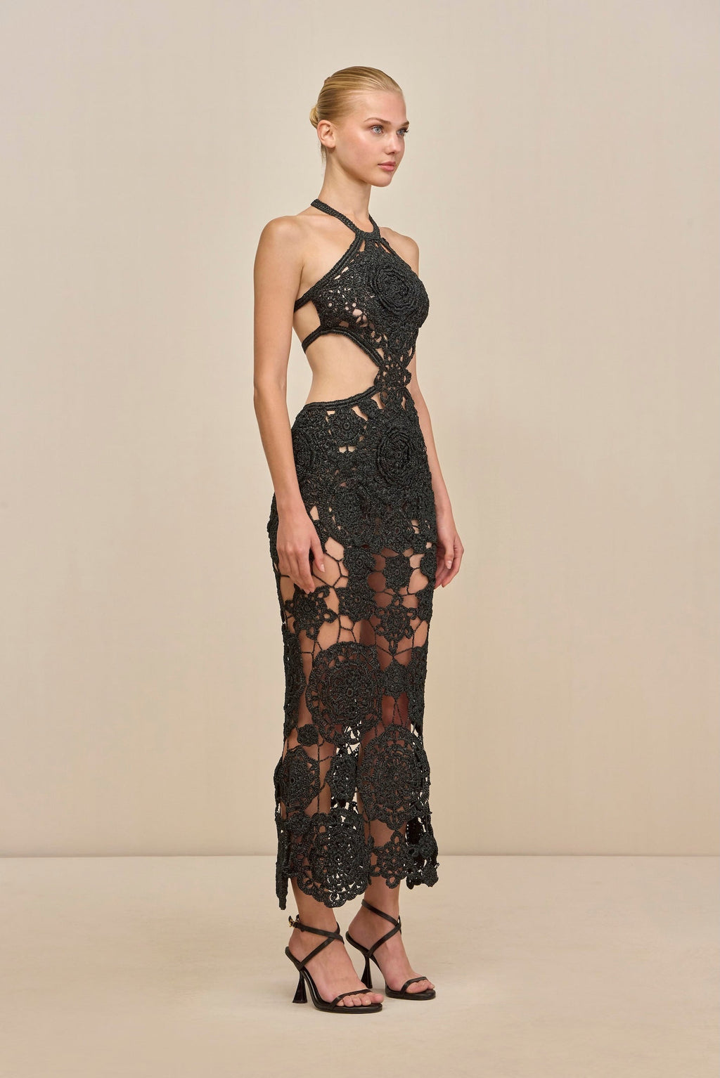 ACCALIA CROCHET GOWN - BLACK